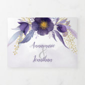 水彩紫金ゴールドピンクフローラ結婚ズ 三つ折り招待状 (カバー)