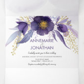 水彩紫金ゴールドピンクフローラ結婚ズ 三つ折り招待状 (内部中)