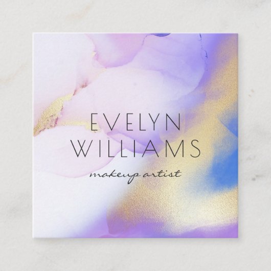 水彩紫金ゴールド抽象芸術書道台本 スクエア名刺 (正面)