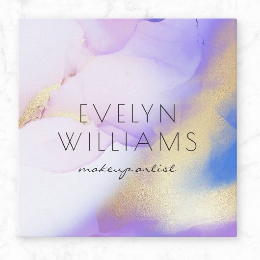 水彩紫金ゴールド抽象芸術書道台本 スクエア名刺