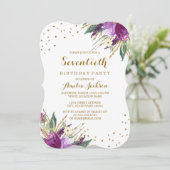 水彩紫金ゴールド花第70回バースデーパーティー 招待状 (スタンド正面)