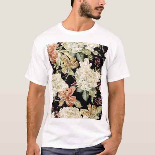 水彩紫陽花ゆり:花柄 Tシャツ (正面)