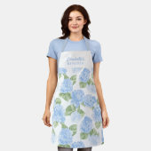 水彩紫陽花ネームエプロン エプロン (着用した状態)