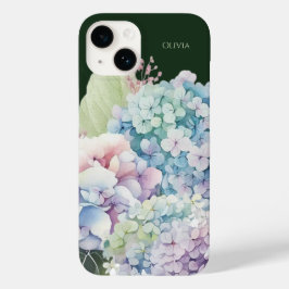 水彩紫陽花パーソナライズされた緑 Case-Mate iPhone 14ケース
