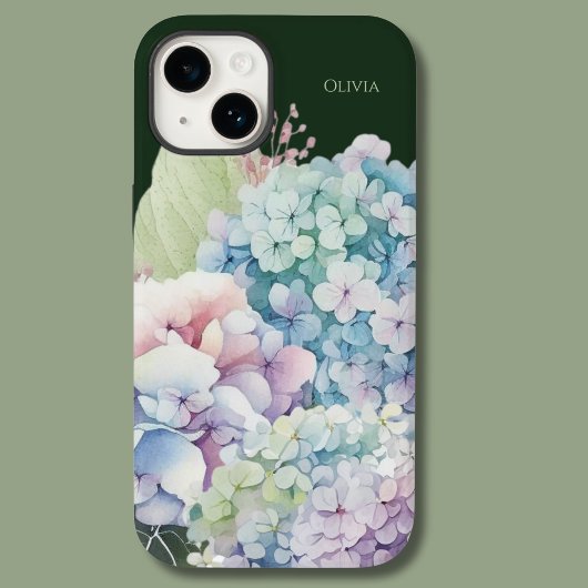 水彩紫陽花パーソナライズされた緑 Case-Mate iPhoneケース