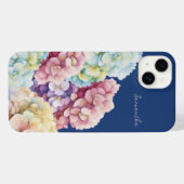 水彩紫陽花パーソナライズされた青 iPhoneケース (裏面横)