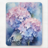 水彩紫陽花ピンクパープルネームテンプレート マウスパッド (正面)