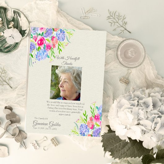 水彩紫陽花フォト葬儀ありがとう サンキューカード