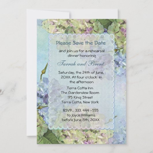 水彩紫陽花リハーサルディナー招待状 セーブザデート (正面)