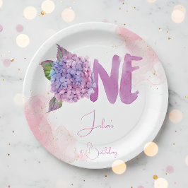 水彩紫陽花第1誕生日 ペーパープレート
