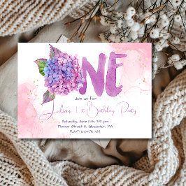 水彩紫陽花第1誕生日 招待状