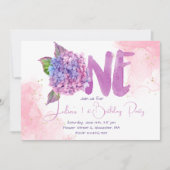 水彩紫陽花第1誕生日 招待状 (正面)