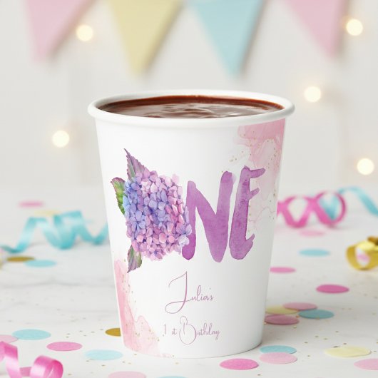 水彩紫陽花第1誕生日 紙コップ
