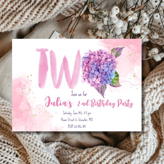 水彩紫陽花第2誕生日 招待状