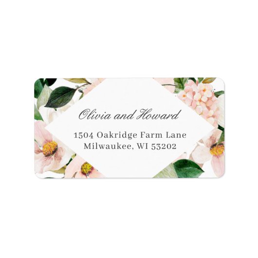 水彩紫陽花赤面ピンクフローラ エレガント ラベル (正面)