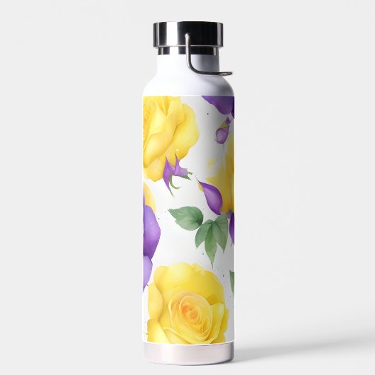 水彩紫黄色バラ ウォーターボトル (左面)