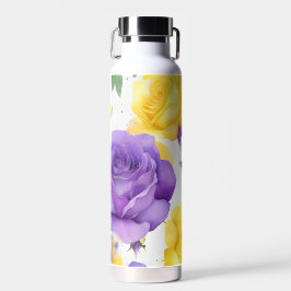 水彩紫黄色バラ ウォーターボトル