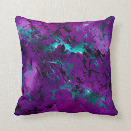 水彩紫&ティール（緑がかった色）大理石銀河系 クッション