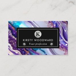 水彩紫&青グリッター瑪瑙アルコールインキ 名刺