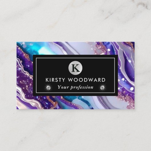 水彩紫&青グリッター瑪瑙アルコールインキ 名刺 (正面)