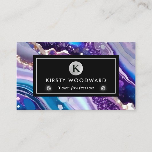水彩紫&青グリッター瑪瑙アルコールインキ 名刺 (正面)