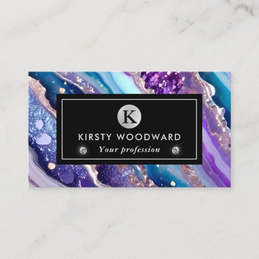 水彩紫&青グリッター瑪瑙アルコールインキ 名刺 (正面)