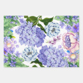 水彩紫、青、ピンクの庭の花 ラッピングペーパーシート (正面)