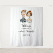 水彩結婚のタペストリー新郎新婦予測できな タペストリー (正面)