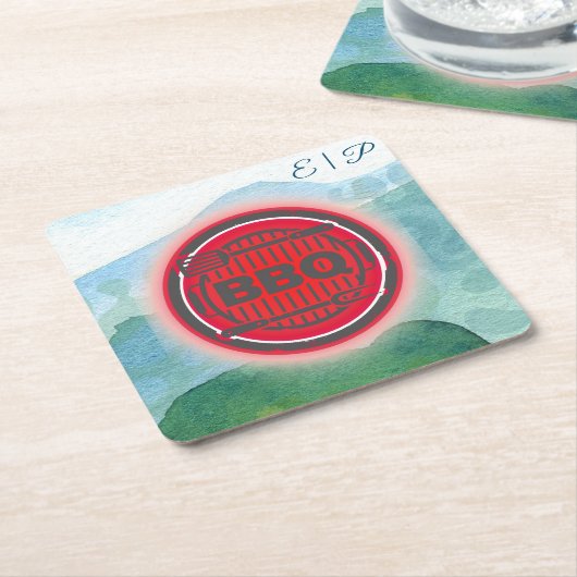 水彩結婚のバーベキュー スクエアペーパーコースター (アングル)