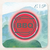 水彩結婚のバーベキュー スクエアペーパーコースター (正面)