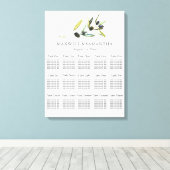 水彩結婚シーティングチャートボタニックオリーブ キャンバスプリント (インサイチュ (ウッドフロア))