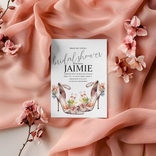 水彩結婚ヒールフローラブライダルシャワー 招待状