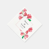 水彩結婚ピンク白マグノリアフローラ スタンダードカクテルナプキン (角)