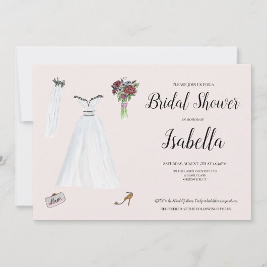 水彩結婚ファッション設定ブライダルシャワー 招待状 (正面)