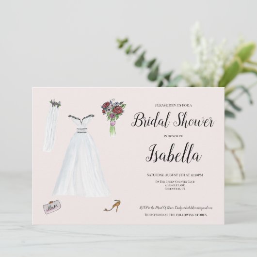 水彩結婚ファッション設定ブライダルシャワー 招待状 (スタンド正面)