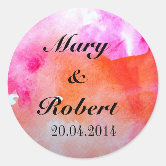 水彩結婚プリント ラウンドシール (正面)