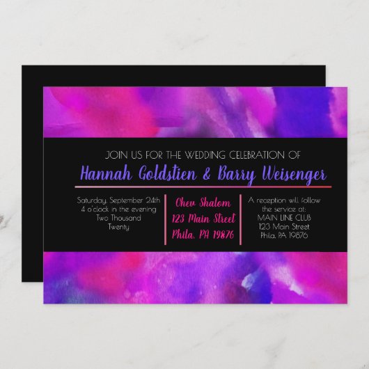 水彩結婚式の招待状 招待状 (正面/裏面)