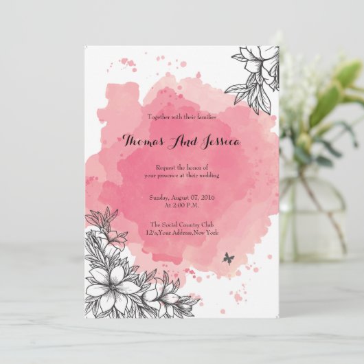 水彩結婚式の招待 招待状 (スタンド正面)