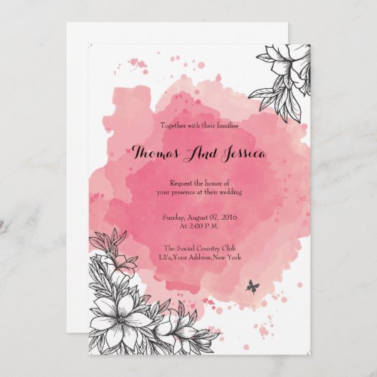 水彩結婚式の招待 招待状 (正面/裏面)