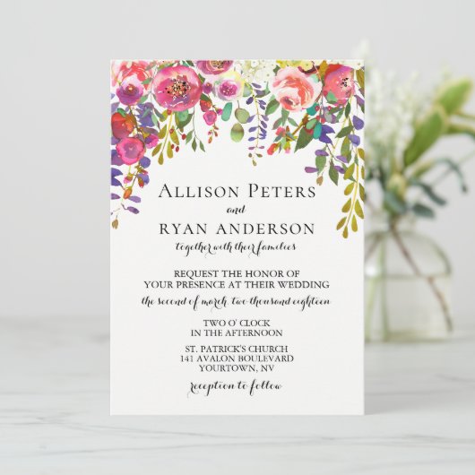 水彩結婚式招待状赤面フローラブーケ 招待状 (スタンド正面)