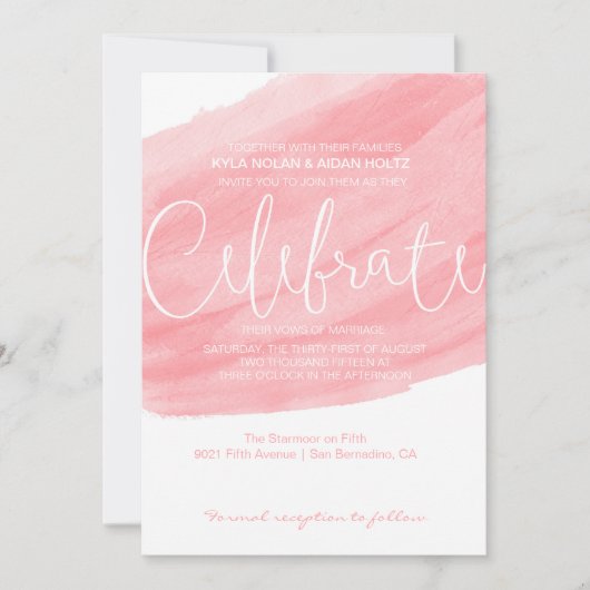 水彩結婚式招待状-ピンクサンゴブラシ 招待状 (正面)