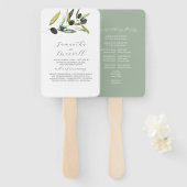水彩結婚式 プログラムオリーブ枝緑 ハンドファン (正面&裏面)