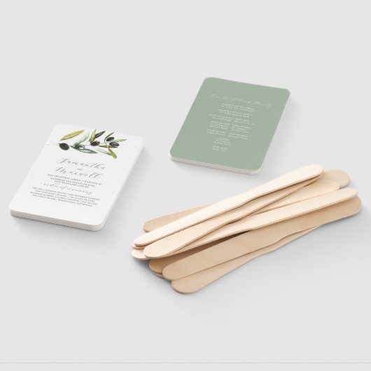 水彩結婚式 プログラムオリーブ枝緑 ハンドファン (組立なし)