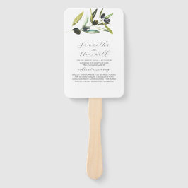 水彩結婚式 プログラムオリーブ枝緑 ハンドファン