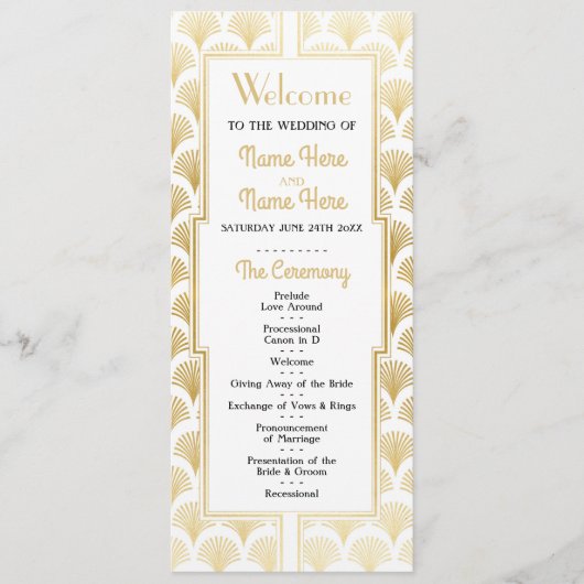 水彩結婚式 プログラム1920のアールデコ金ゴールド プログラム (正面)