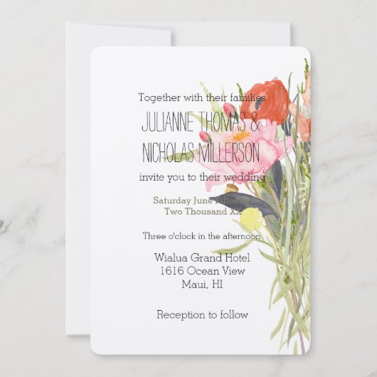 水彩結婚花 招待状 (正面)