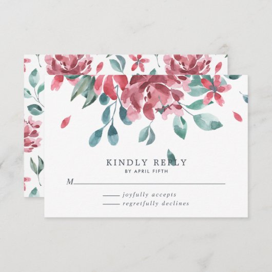 水彩結婚葉 出欠カード (正面/裏面)