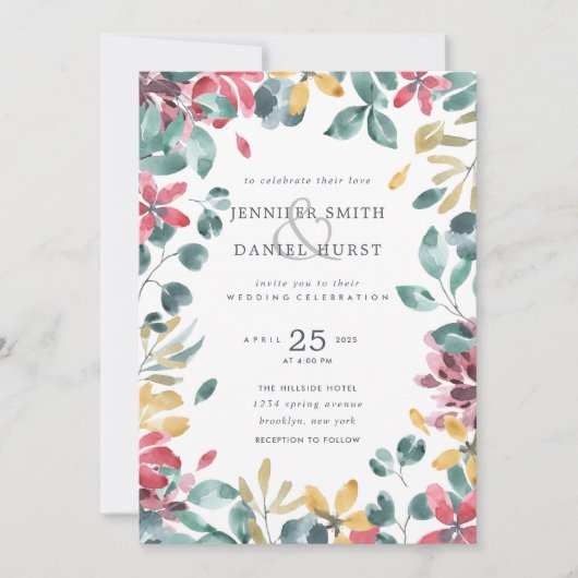 水彩結婚葉 招待状 (正面)