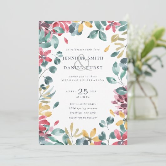 水彩結婚葉 招待状 (スタンド正面)