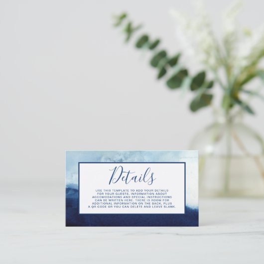 水彩結婚詳細カードネイビーブルーQRコード エンクロージャーカード (スタンド正面)